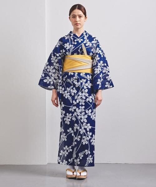 竺仙 萩 綿絽地染納戸 浴衣
