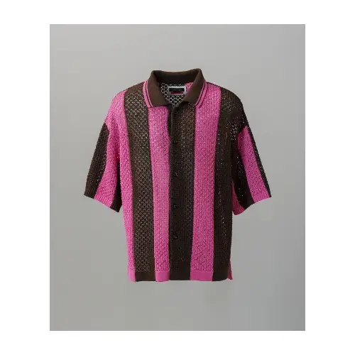 MAISON SPECIAL Random Stripe Mesh Jacquard Prime-Over Short Sleeve Knit Shirt