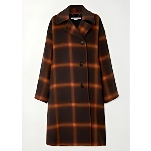 Stella McCartney Oversized Checked Wool Coat In Brown