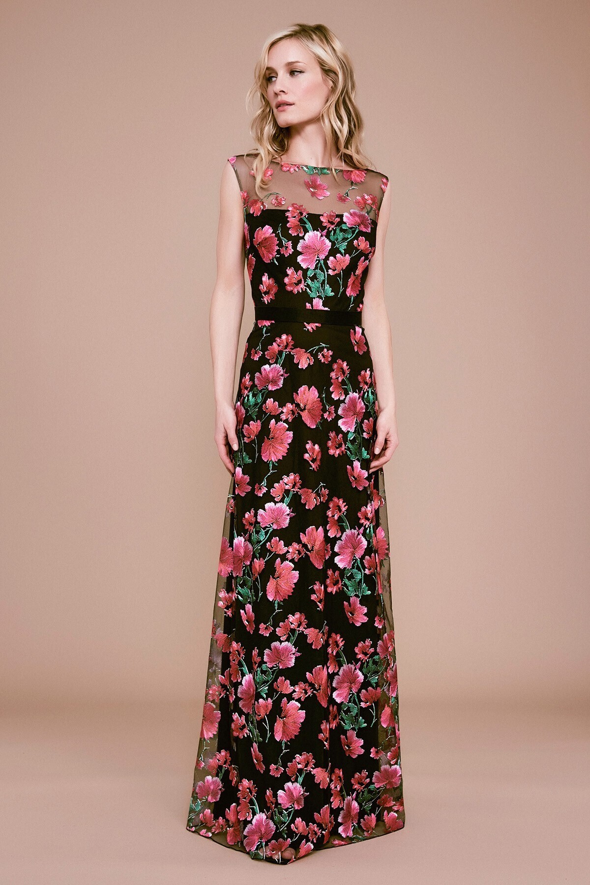 TADASHI SHOJI RAJANI SLEEVELESS FLORAL EMBROIDERED GOWN
