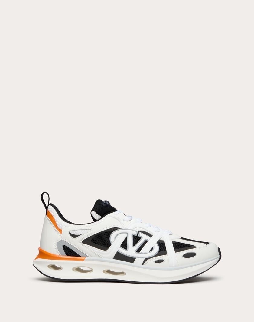 VALENTINO GARAVANI Vロゴ イージージョグ カーフスキン X ファブリック ロートップスニーカー