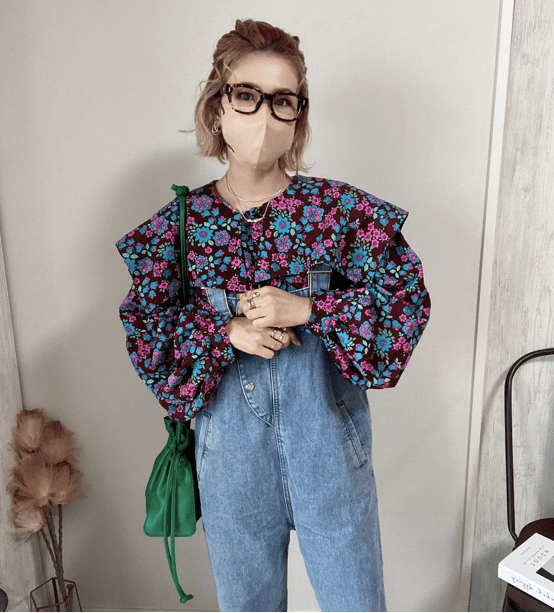 Chich&Sally rétro flower print sailor collar BL