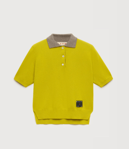 MARNI イエロー カシミヤ ポロシャツ コントラストカラー