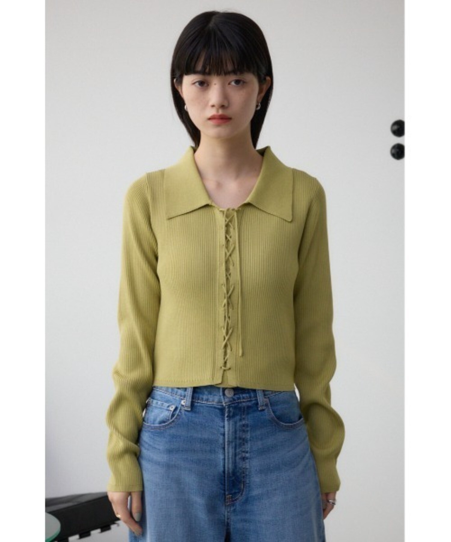 AZUL by moussy レースアップポロカラーニット