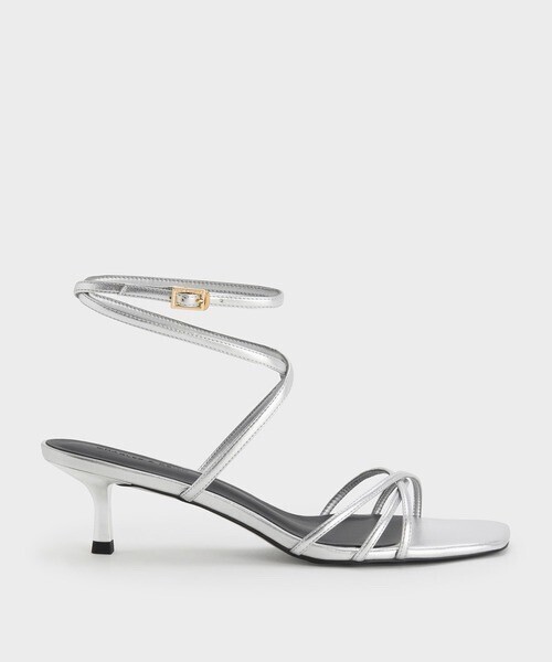 CHARLES & KEITH サンダル ストラッピー スクエアトゥキトゥンヒールサンダル レディース