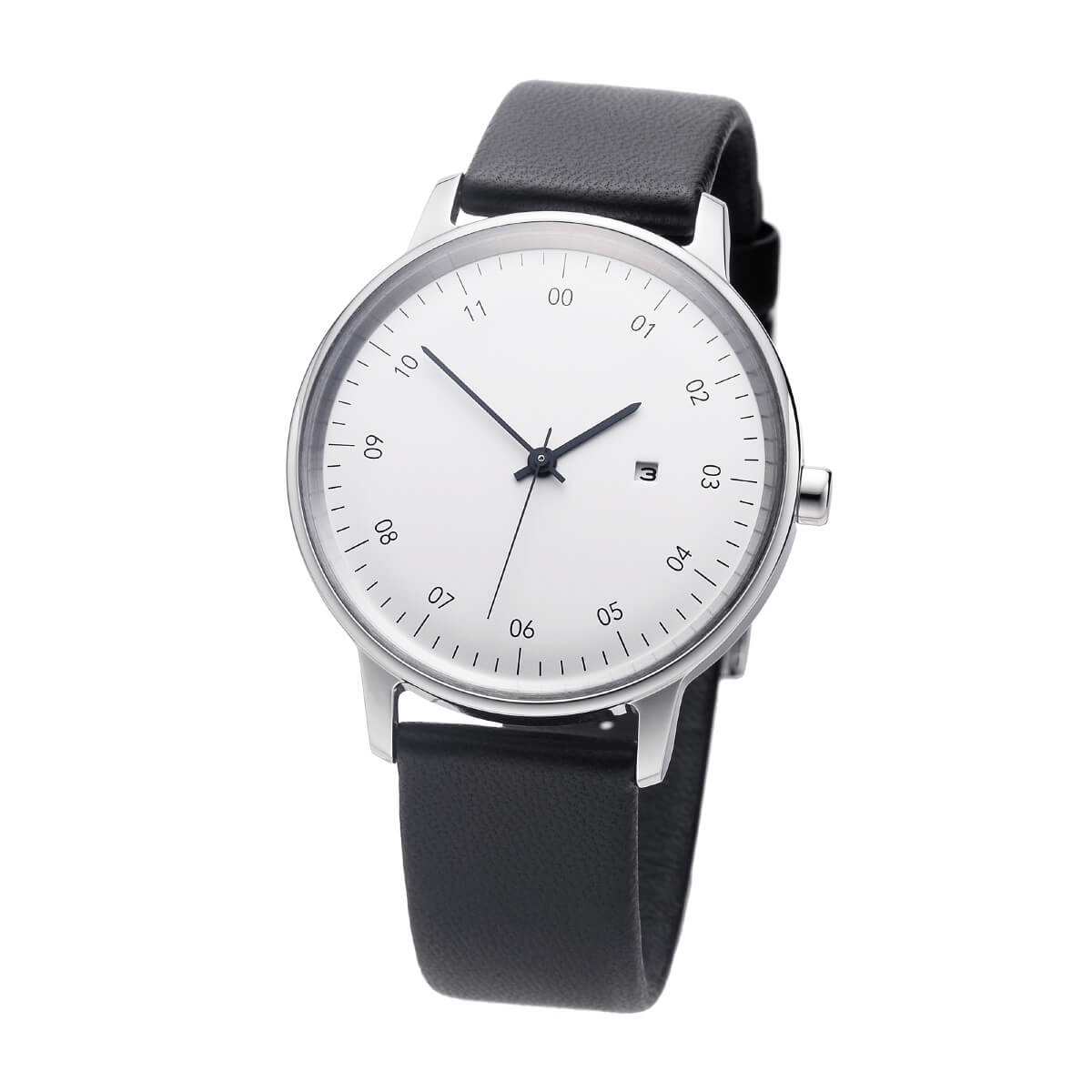 sazare 010100 SK01 / SS SILVER MIRROR FINISH / WHITE DIAL / BLACK SHEEPSKIN LETHER