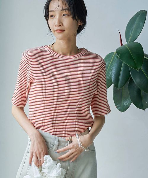 coen アカラコットンマルチボーダーコンパクトTシャツ