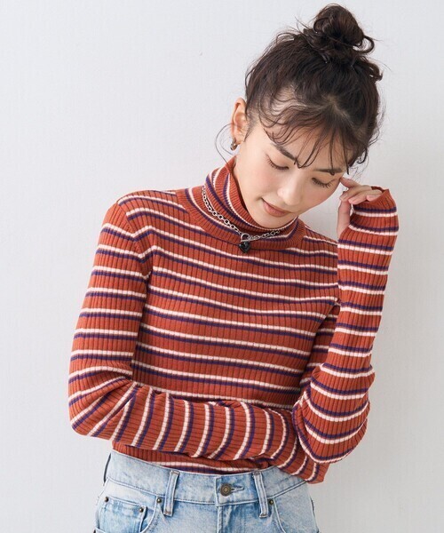FREAK'S STORE ウォッシャブル ボーダー タートルネックニット