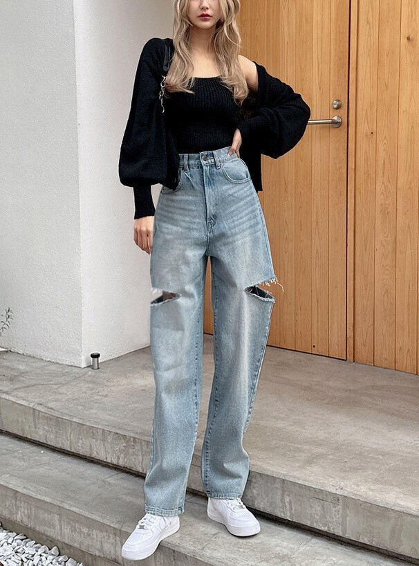 GRL スリットデニムワイドパンツ