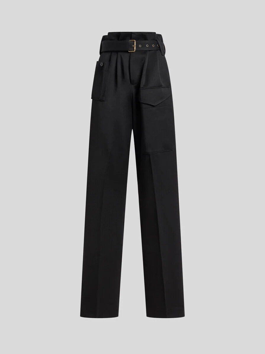ETRO STRAIGHT-LEG WOOL TROUSERS WITH POCKETS AND BELT