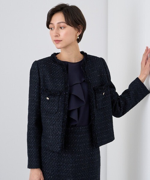 ANAYI ミックスツイードノーカラー ジャケット
