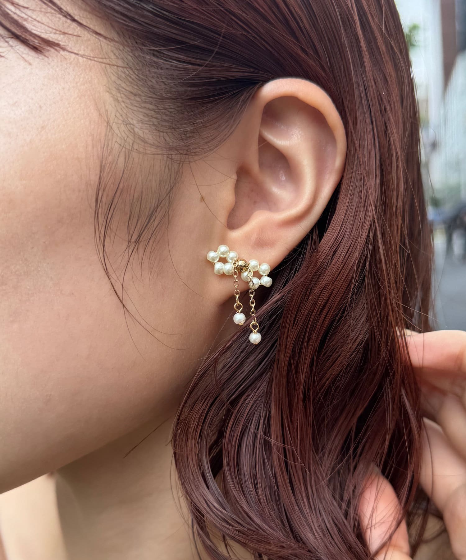 Lattice リボンパールピアス