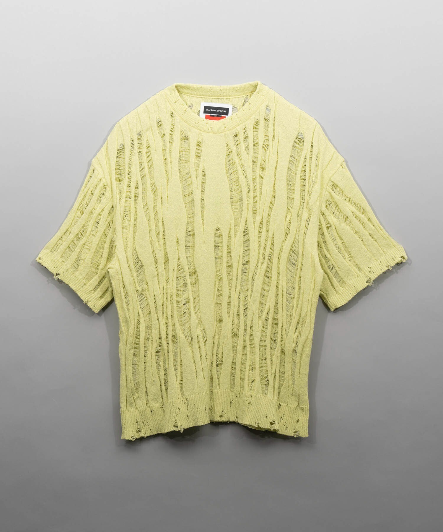 MAISON SPECIAL Destroy Mesh Prime-Over Short Sleeve Crew Neck Knit T-Shirt