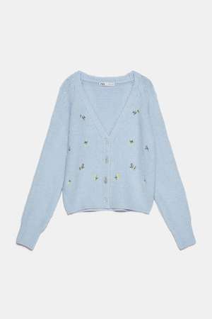 ZARA フラワー刺繍入りニットカーディガン