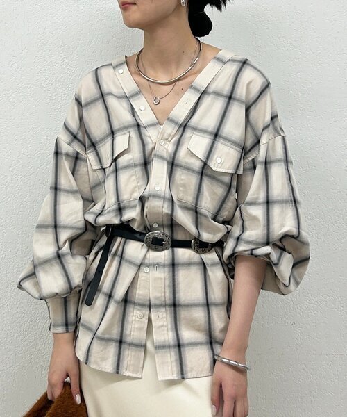LOUNGEDRESS オンブレチェックシャツ