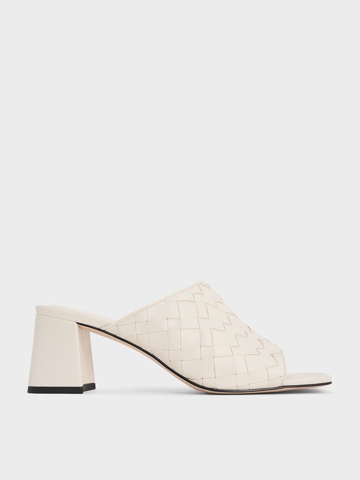 CHARLES & KEITH ウーブン スクエアトゥヒールミュール - チョーク