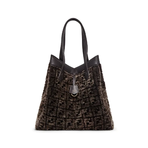 FENDI ダークブラウン シープスキン 変形バッグ FFモチーフ