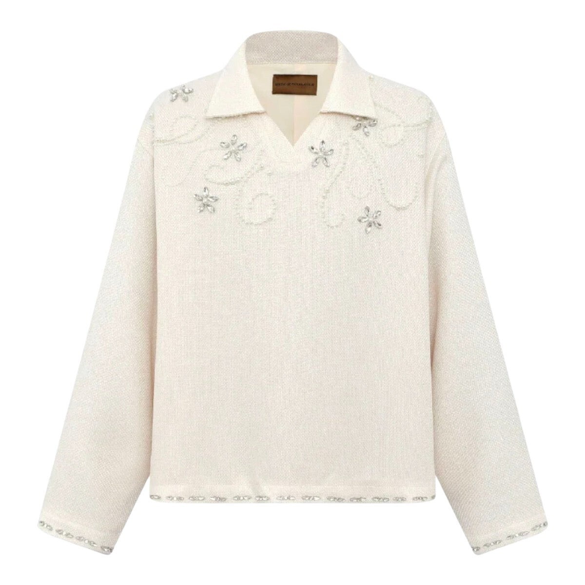 Birth Of Royal Child DIAMOND EMBELLISHED FLORAL KNIT TOP/WHITE(BC25SSLT01)