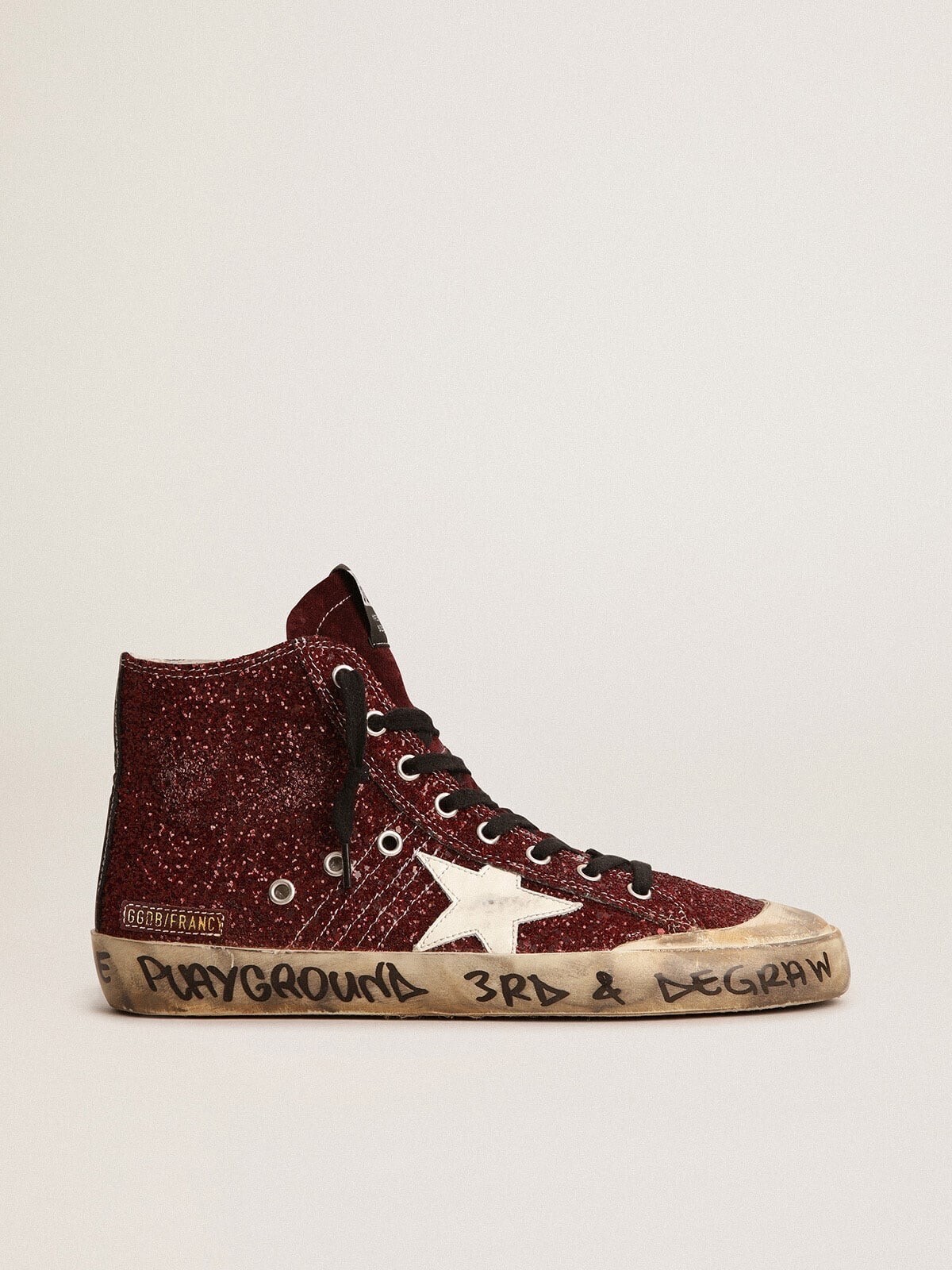 Golden Goose Francyスニーカー Penstar グリッター(ボルドー) レザースター(ホワイト)