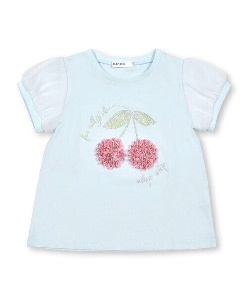 SLAP SLIP イチゴチェリーフワフワモチーフキラキラシフォン袖Tシャツ