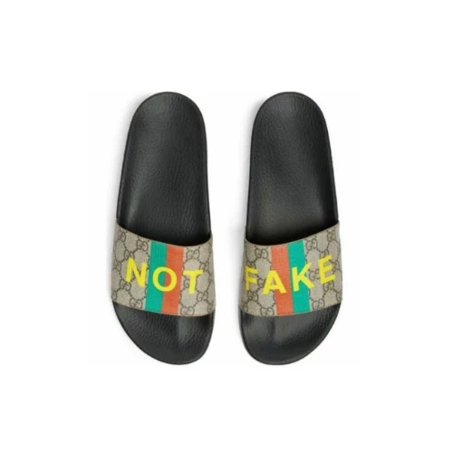 GUCCI ‘Fake/Not’ Print Slide Sandals