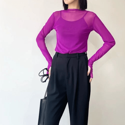 JBG company 6color / シアーメッシュハイネックカラートップス