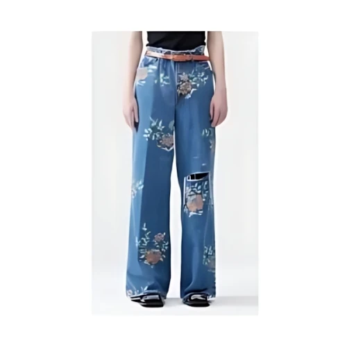 BED J.W. FORD Flower Pattern Denim Wide Pants