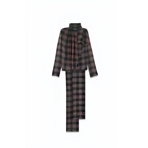 SAINT LAURENT LAVALLIÈRE-NECK BLOUSE IN PLAID SILK CHARMEUSE