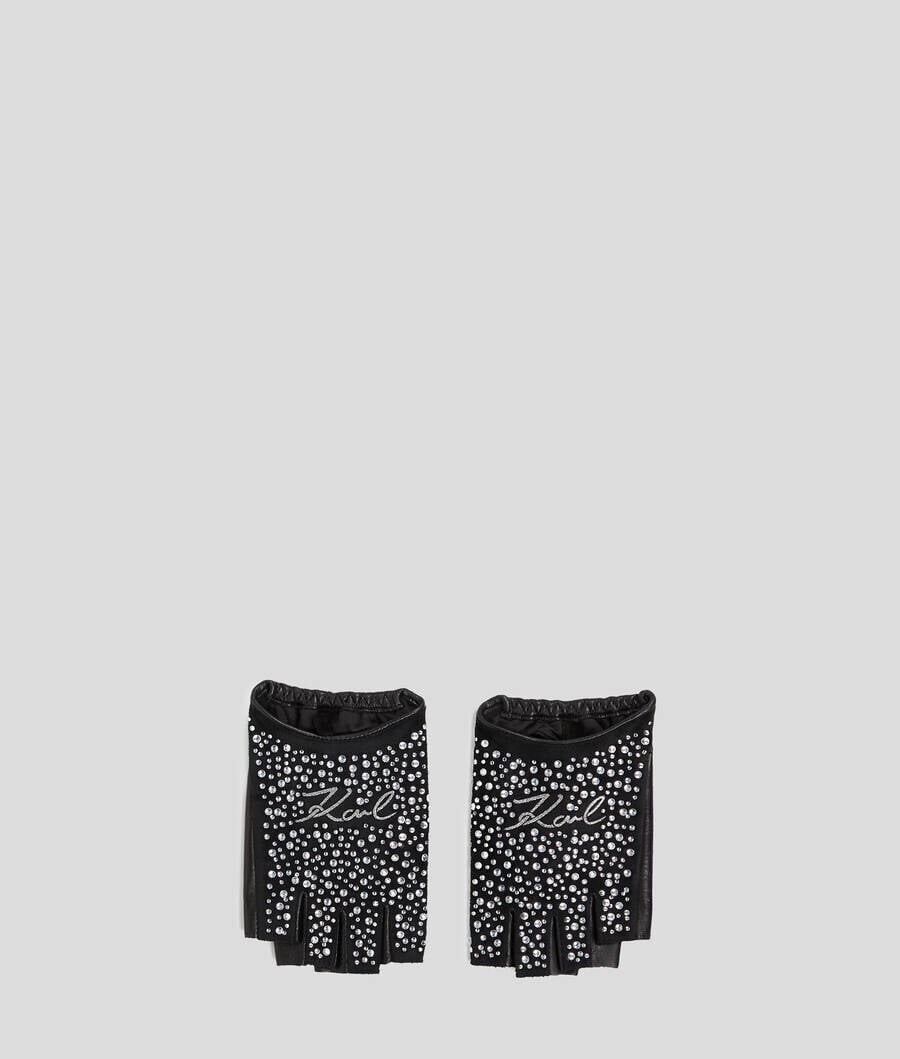 KARL LAGERFELD K/SIGNATURE RHINESTONE FINGERLESS GLOVES