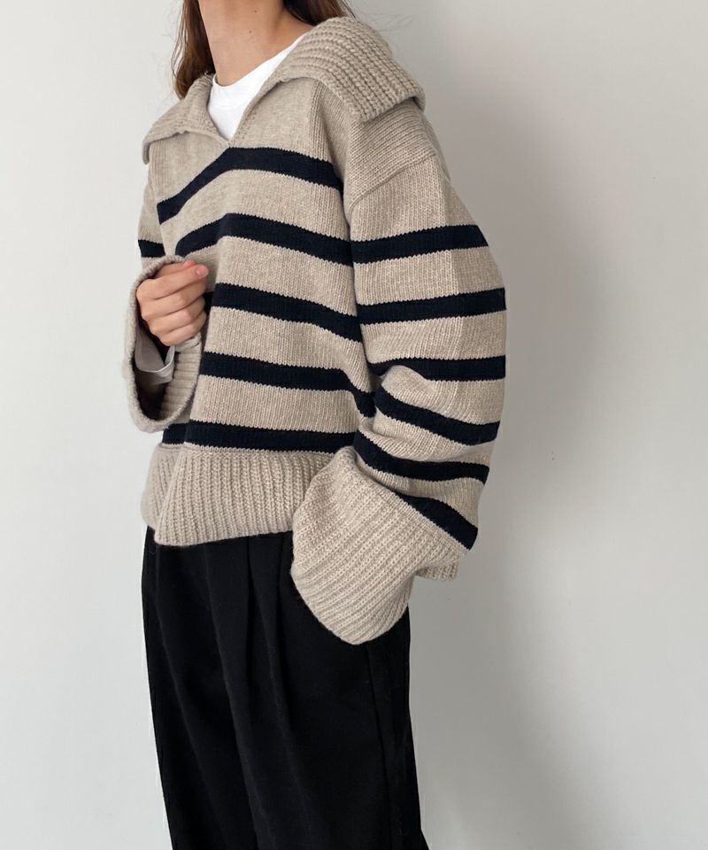 El mar ウール混ボーダースキッパーニット