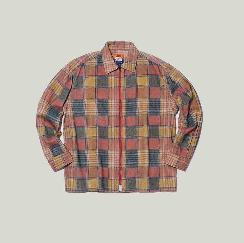 SWJP CORDUROY PLAID ZIP UP SHIRT