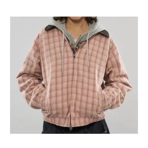 FTW FAKE LEATHER COLLAR ASSORT CHECK BLOUSON