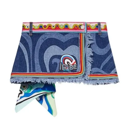PUCCI Blue Marmo-Print Denim Skirt