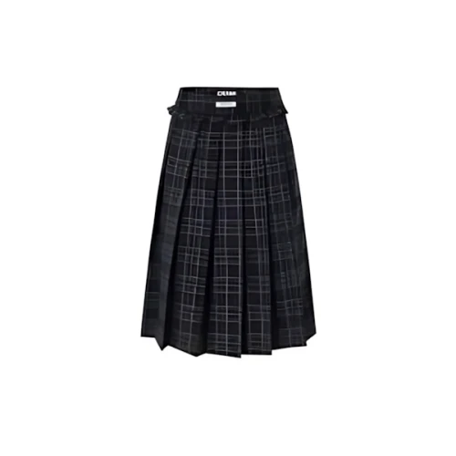 CRANK CHECK FRILL PLEATS MIDI SKIRT