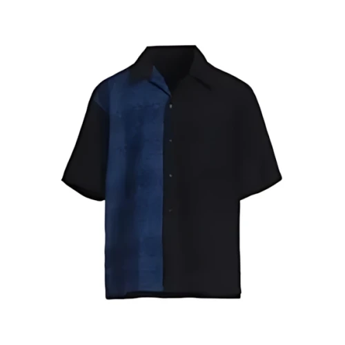 Yohji Yamamoto GABARDINE + MURAL LACE FADED FLOCKY LINEN CLOTH OPEN-COLLAR SHIRT