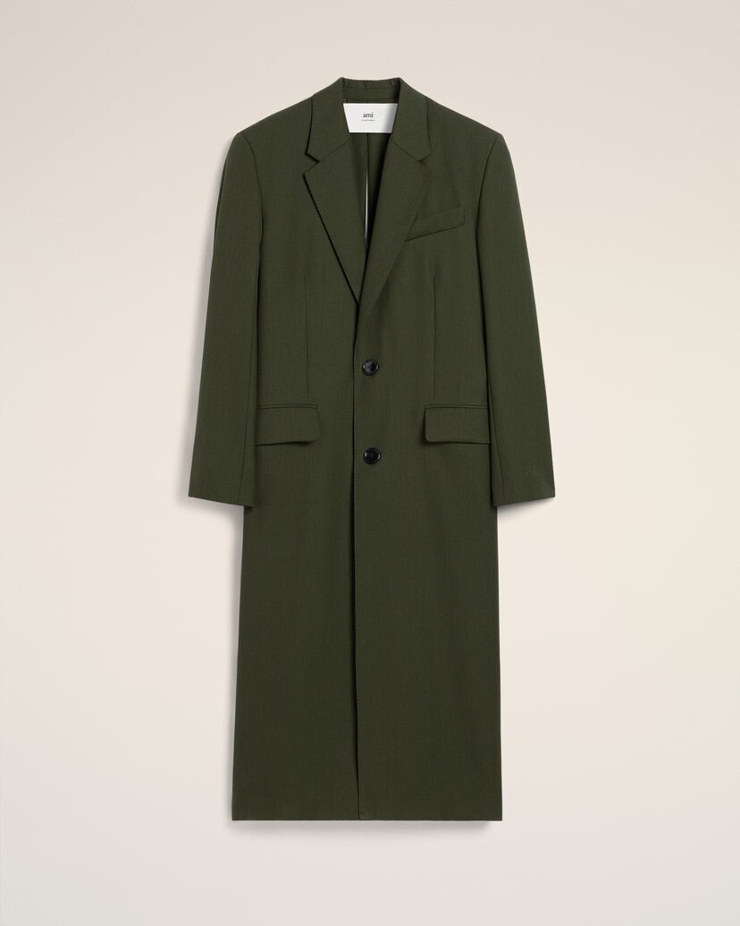 AMI PARIS グリーン ウール バックスリット ロングコート