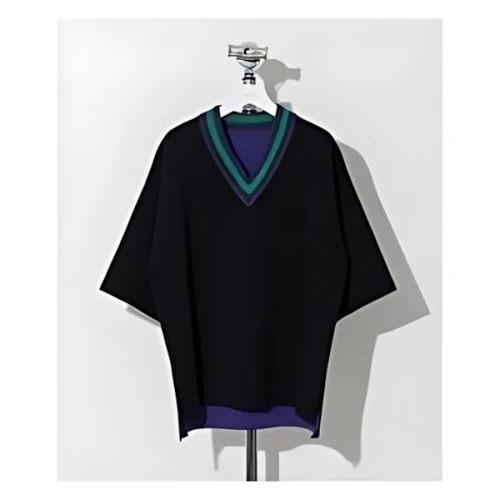 MAISON SPECIAL ダブルフェイスプライムオーバーチルデンVネックショートスリーブニットプルオーバー