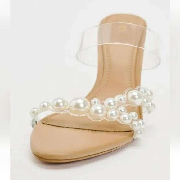 ZARA Heeled Vinyl Sandals with Faux Pearls