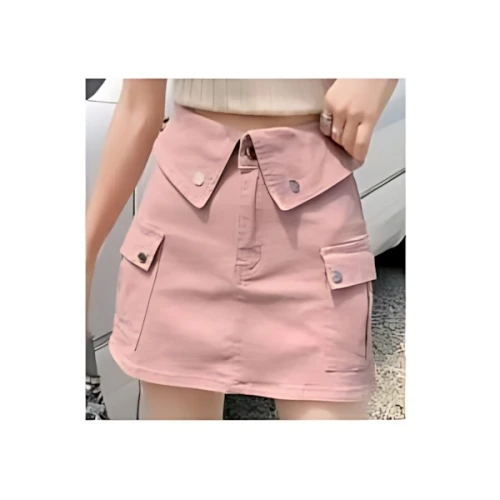SHEIN 女性のカジュアルなロールアップウエストポケット付きデニムスカート