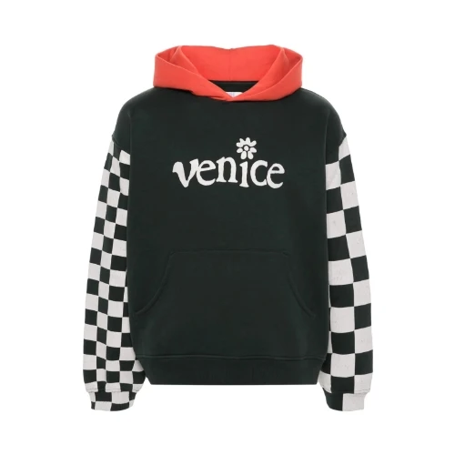 ERL MEN VENICE CHECKER SLEEVE HOODIE KNIT / BLACK CHECKER