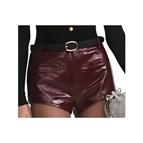 Self-Portrait Burgundy Leather Shorts
