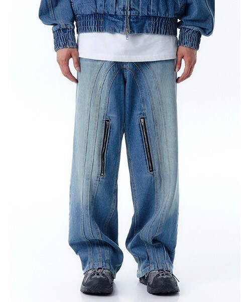 OY C.B WAVE LINE WASHED ZIPPER JEANS/ウェーブラインジッパーデニムパンツ