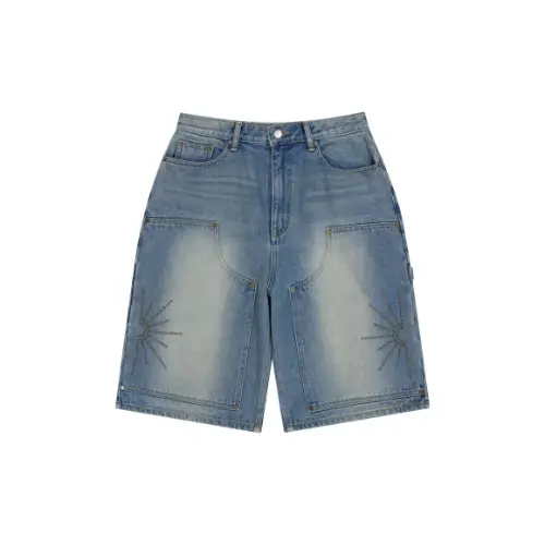 AAKAM Washed Double Knee Bermuda Denim Pants