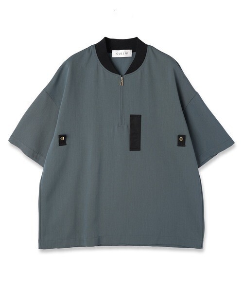 CULLNI Chambray Twill Half Zip MA-1 Short Sleeve Pullover