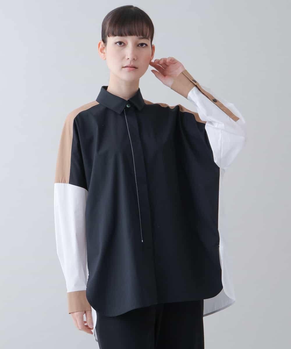 HIROKO KOSHINO 【洗濯機で洗える】カラーブロックブロードデザインシャツ
