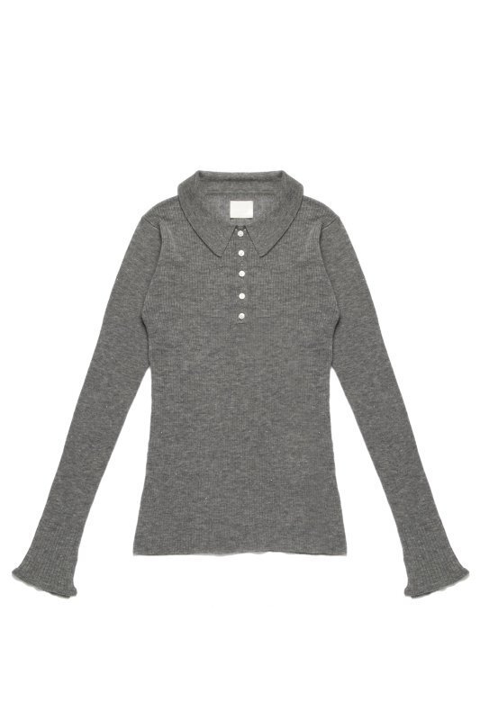 RIELLE riche Metallic Knit Polo Tops(Gray)