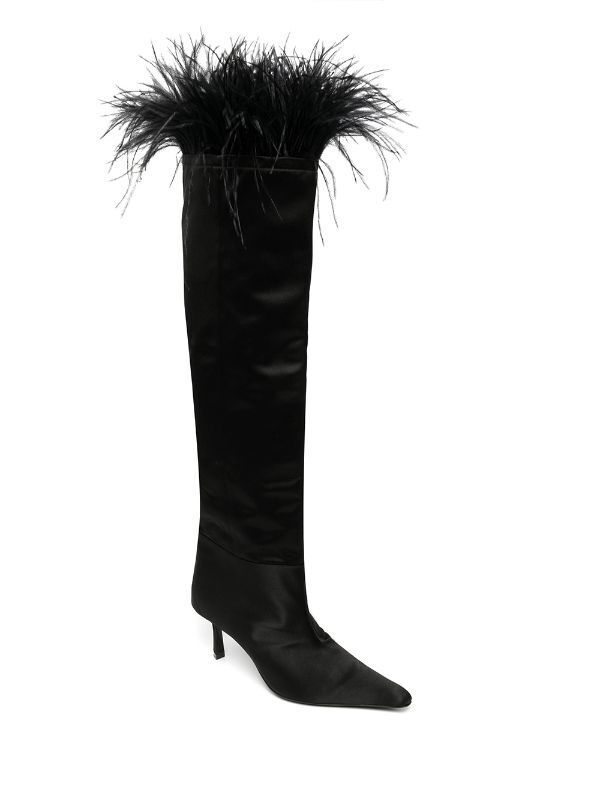 Alexander Wang Viola feather-trim satin boots