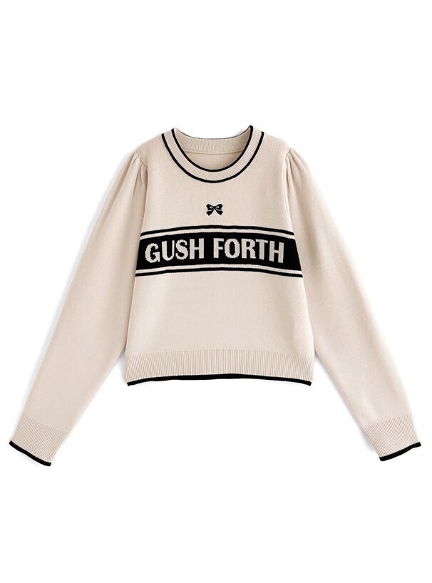 GRL リボン刺繍ロゴニットトップス