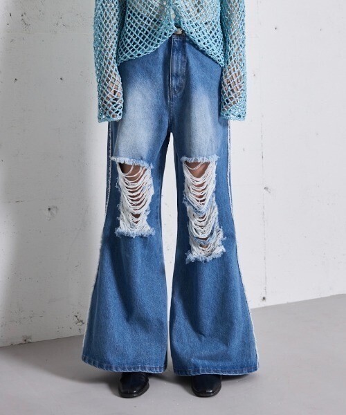 seyto Damege layered flare denim pants / ダメージレイヤードフレアデニムパンツ