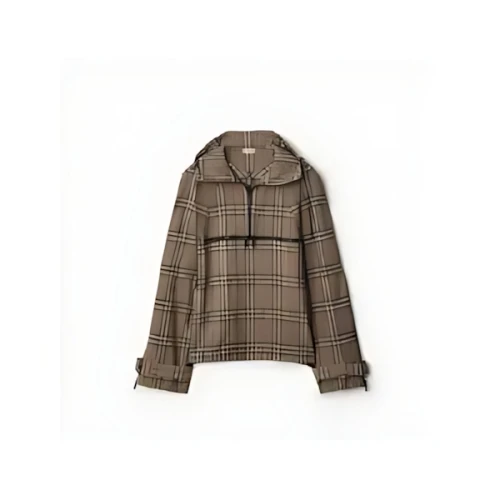 BURBERRY チェック シルクブレンド ハーフジップジャケット(ジップの色が異なります)